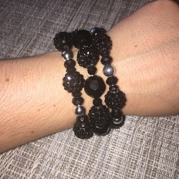 Black and Silver Elastic Costume Bracelets - Picture 2 of 2